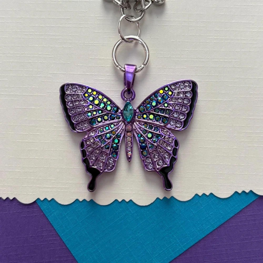 Sparkling Purple Butterfly with Rhinestones Purse Charm‎ Keychain Bag Accessory